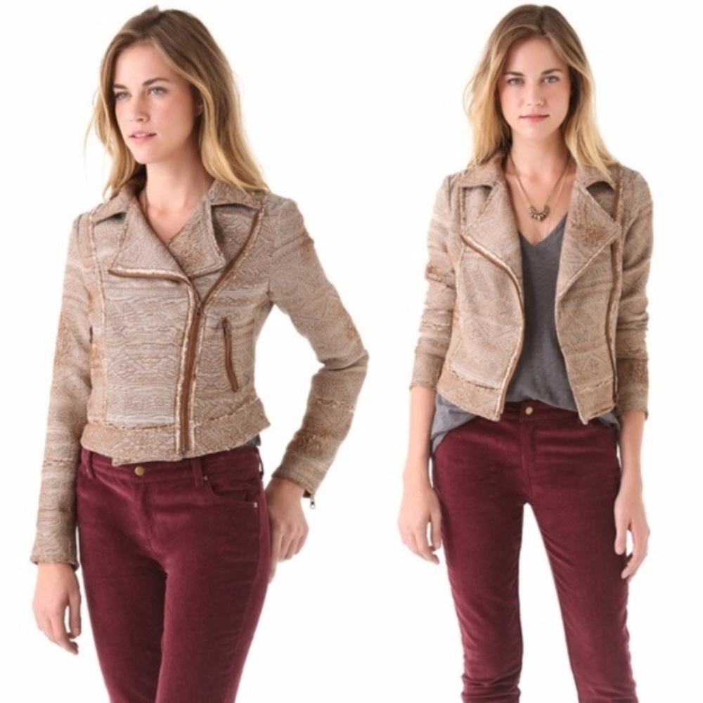 Free People Brown Distressed Moto Jacket